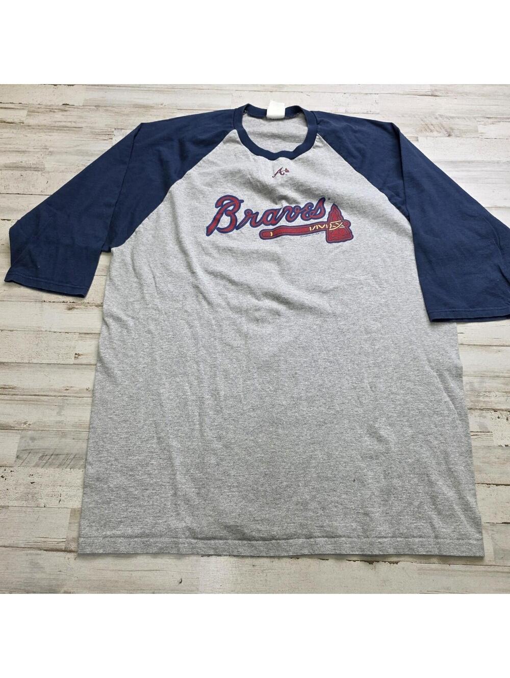Lee Sport Atlanta Braves MLB Baseball Raglan Tee Men's XXL 3/4 Sleeve VTG 2005